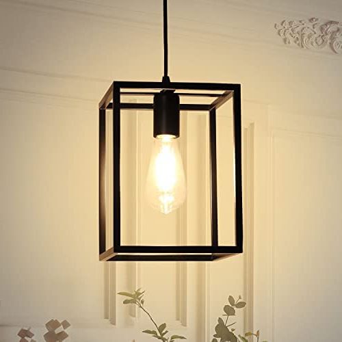 Most Current Rustic Black Lantern Chandeliers With Regard To 1 Light Black Lantern Pendant Light Fixture, Depuley Rustic Hallway Chandelier  Lighting With Adjustable Cord, Rectangle Metal Cage Hanging Lights For  Foyer /kitchen Island/bar/entryway, 1xe26 Base – – Amazon (View 4 of 10)
