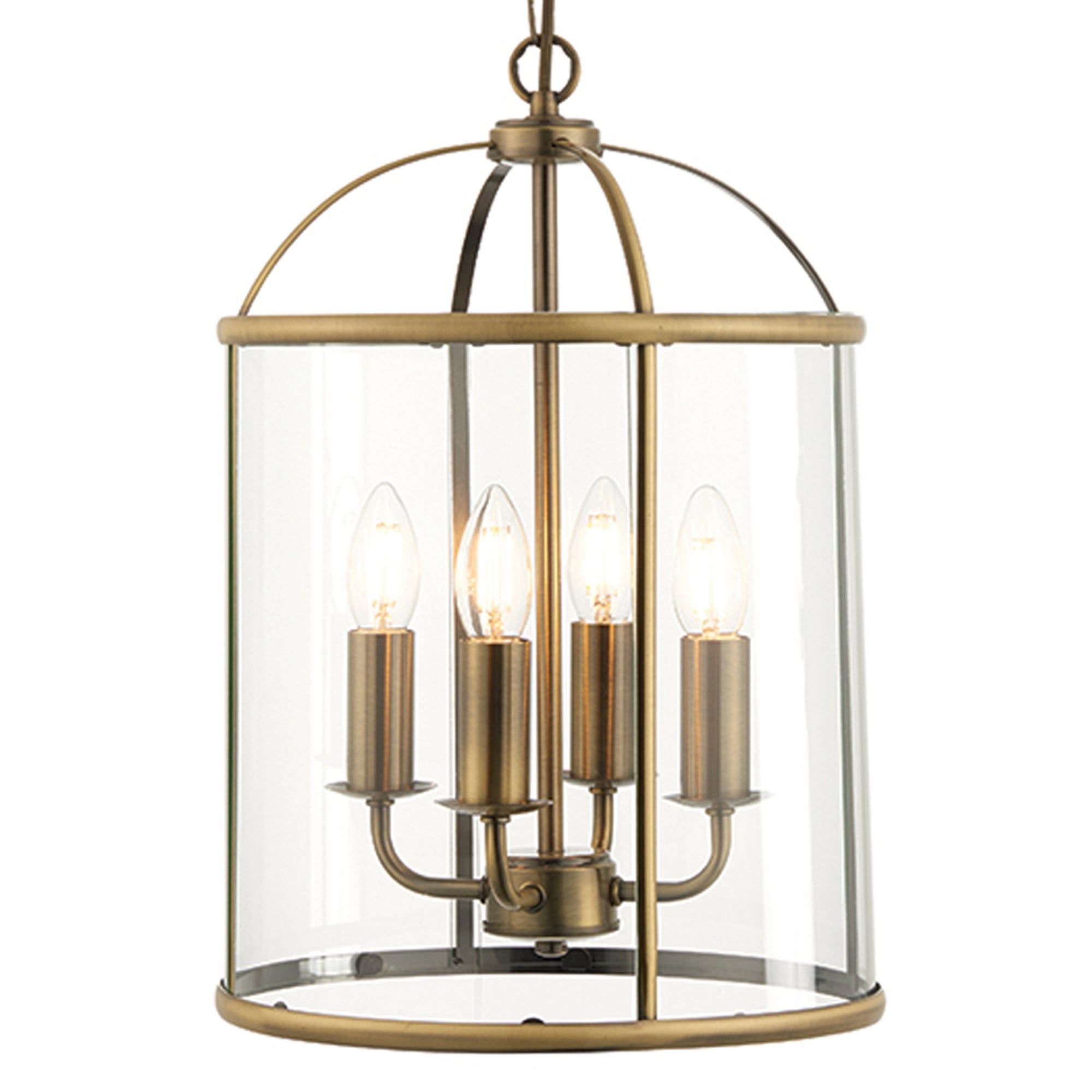 Most Popular Aged Brass Lantern Chandeliers Pertaining To Endon 69455 Lambeth 4 Light Antique Brass And Glass Lantern Pendant (View 9 of 10)