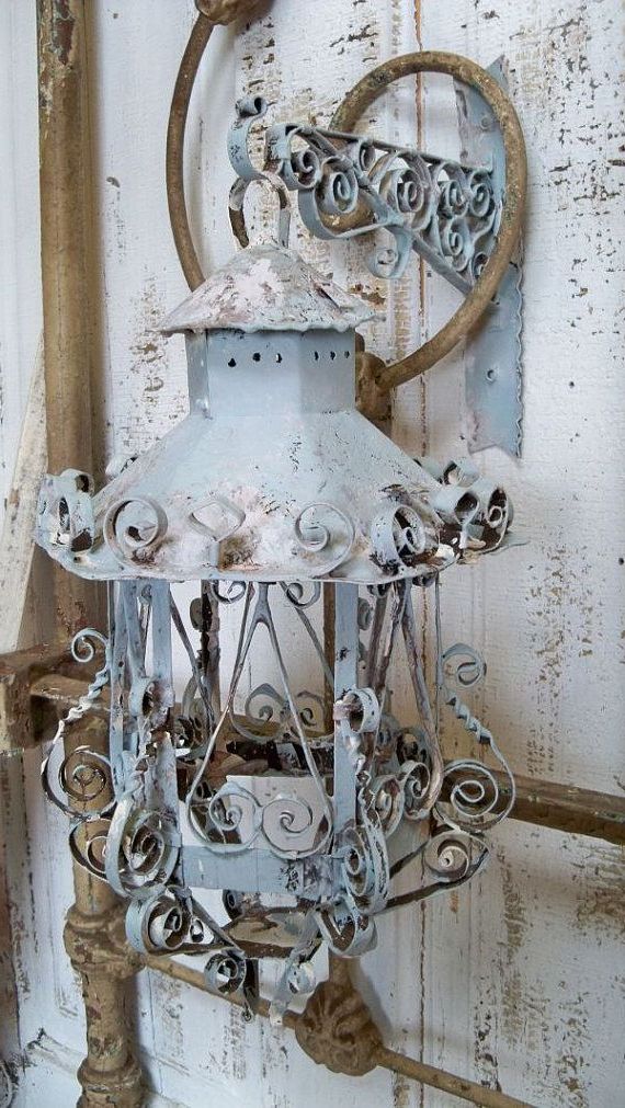 Most Popular Cream And Rusty Lantern Chandeliers Within Vintage Scroll Work Hanging Lantern Blue Cream Hand Painted (View 5 of 10)