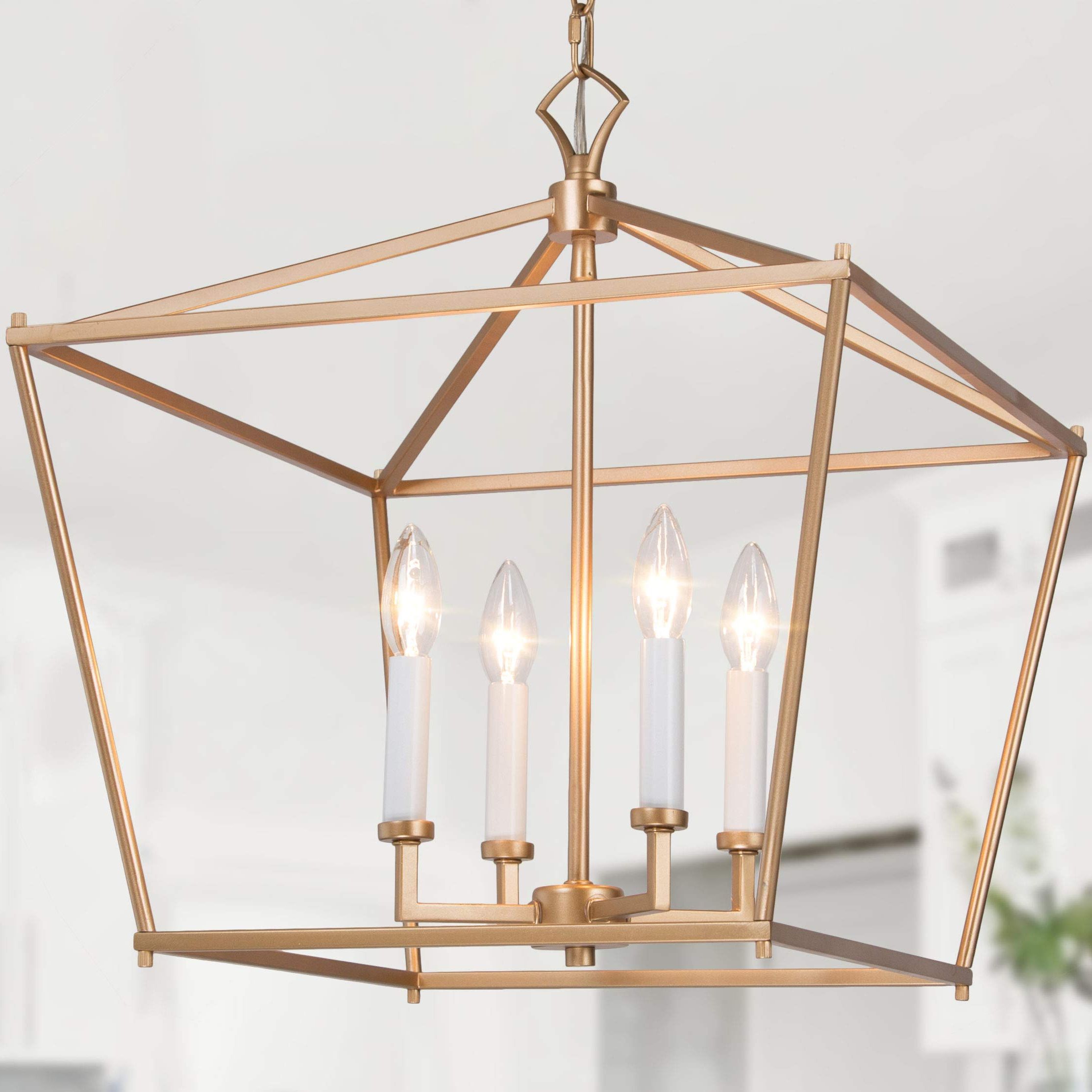 Most Popular White Gold Lantern Chandeliers Inside Gold Chandelier, Lantern Pendant Light Fixtures, Foyer Chandelier For  Dining Room, Kitchen Island, Entryway, 17.5'' L X  (View 6 of 10)