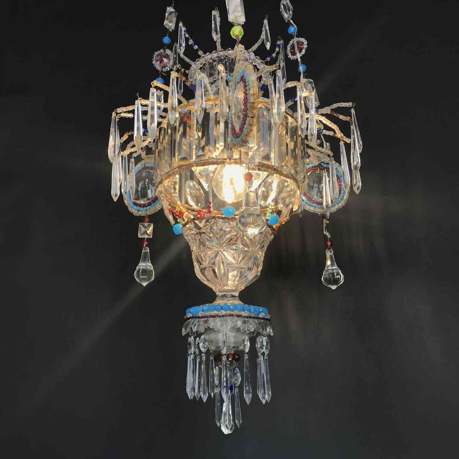 Most Recent Italian 20th Century Hall Lantern Beaded Crystal And Glass One Light Pendant Pertaining To Italian Crystal Lantern Chandeliers (View 2 of 10)