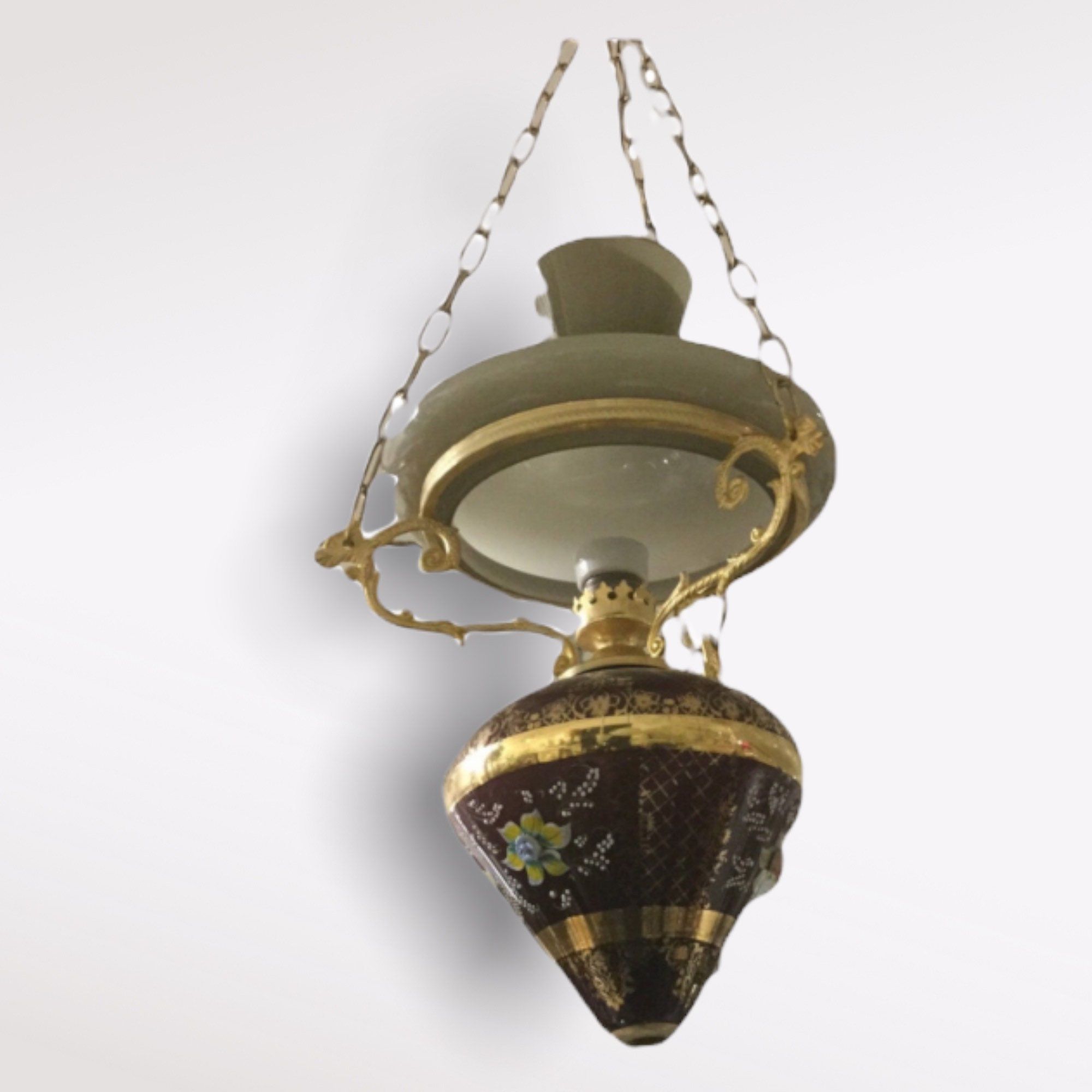 Most Recent Italian Crystal Lantern Chandeliers Regarding Vintage Italian Lamp Gold Hand Painted Opaline Glass Lantern – Etsy (View 8 of 10)