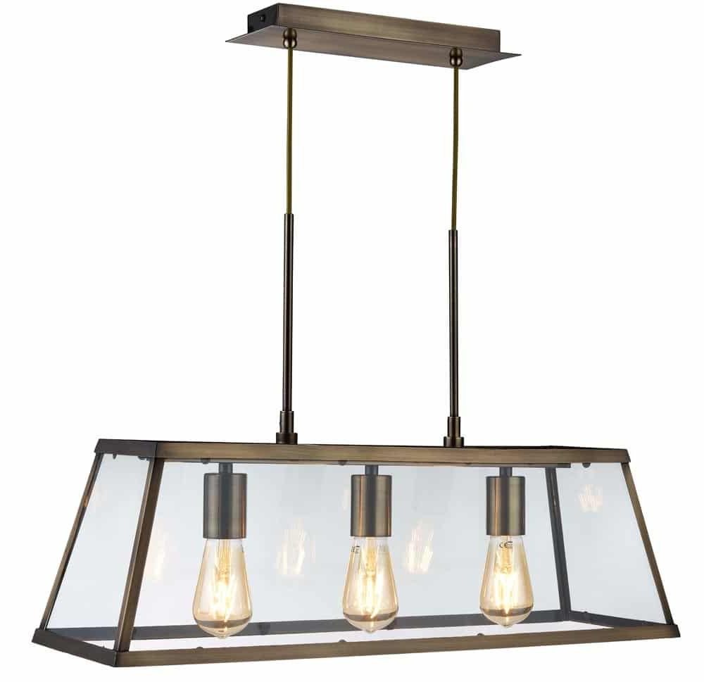 Most Recent Three Light Lantern Chandeliers Pertaining To Voyager 3 Light Lantern Ceiling Pendant Bar Antique Brass 4613 3ab (View 9 of 10)