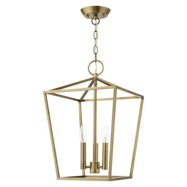 Most Recently Released Aged Brass Lantern Chandeliers Inside Livex Lighting Devone 3 Light Antique Brass Convertible Pendant 49433 01 –  The Home Depot (View 3 of 10)