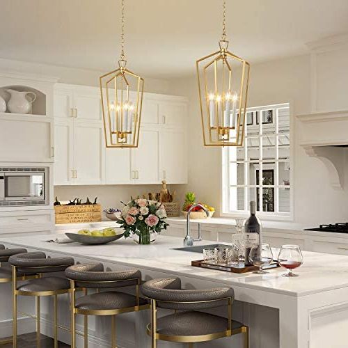 Most Recently Released White Gold Lantern Chandeliers With Ksana Gold Chandelier, 4 Light Gold Lantern Pendant Light With Adjustable  Framework For Kitchen, Dining Room, 14" W X  (View 8 of 10)