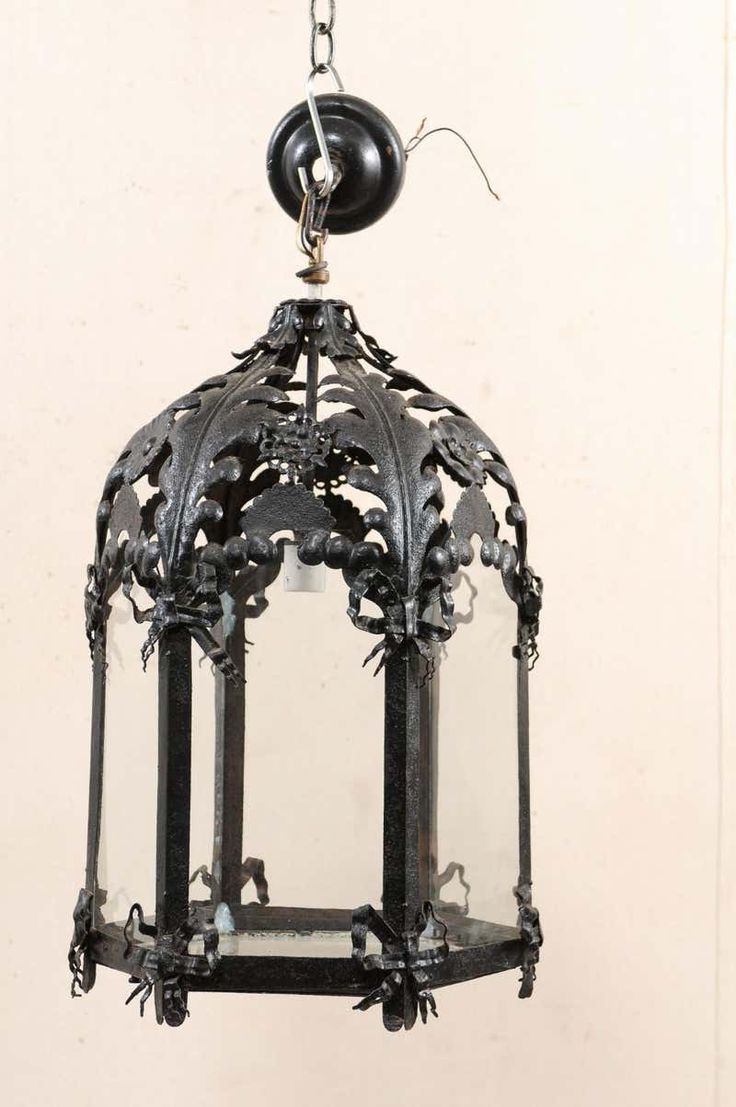 Most Up To Date French Iron Lantern Chandeliers In Antique French Hanging Black Iron Lantern With Ribbon And Floral Motif (View 7 of 10)