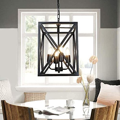 Most Up To Date Rustic Gray Lantern Chandeliers Intended For Dllt 4 Light Industrial Pendant Lighting, Black Square Chandelier,  Farmhouse Hanging Lantern Light, Rustic Metal Basket Hanging Lamp For  Dining Room Kitchen Island, E26 Bulbs Not Included, Ul Listed – – Amazon (View 5 of 10)