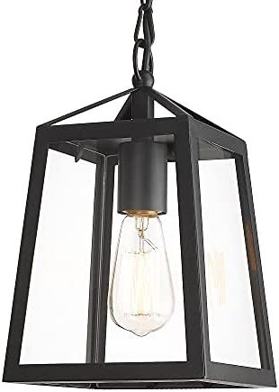 Most Up To Date Textured Black Lantern Chandeliers With Regard To Amazon: Kauen Outdoor Pendant Lights For Porch,exterior Hanging Light  Fixtures,outdoor Lantern Pendant Light In Textured Black Finish W/clear  Glass Panel – 2451 1h : Everything Else (View 5 of 10)
