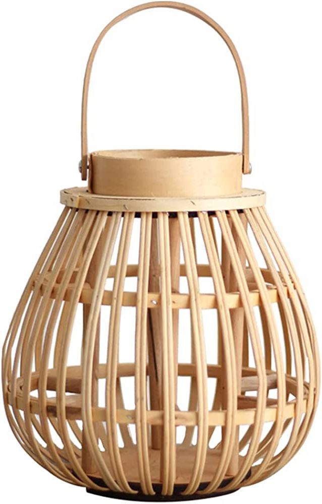 Newest Amazon: Uonlytech Rattan Natural Lantern Bamboo Hanging Lantern Outdoor  Wicker And Rattan Led Candle Lantern For Patio Garden Home Decoration :  Home & Kitchen For Natural Rattan Lantern (View 10 of 10)