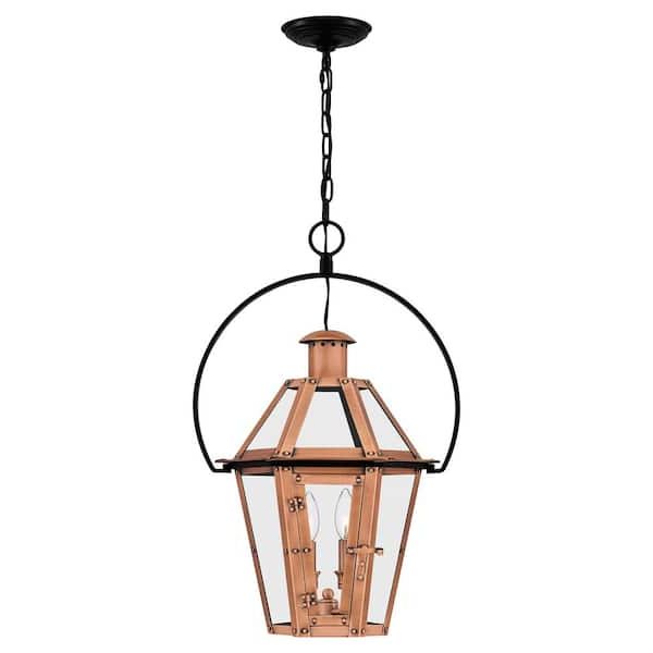 Newest Copper Lantern Chandeliers Pertaining To Quoizel Burdett 2 Light Aged Copper Lantern Pendant With Glass Shades  Burd2816ac – The Home Depot (View 3 of 10)
