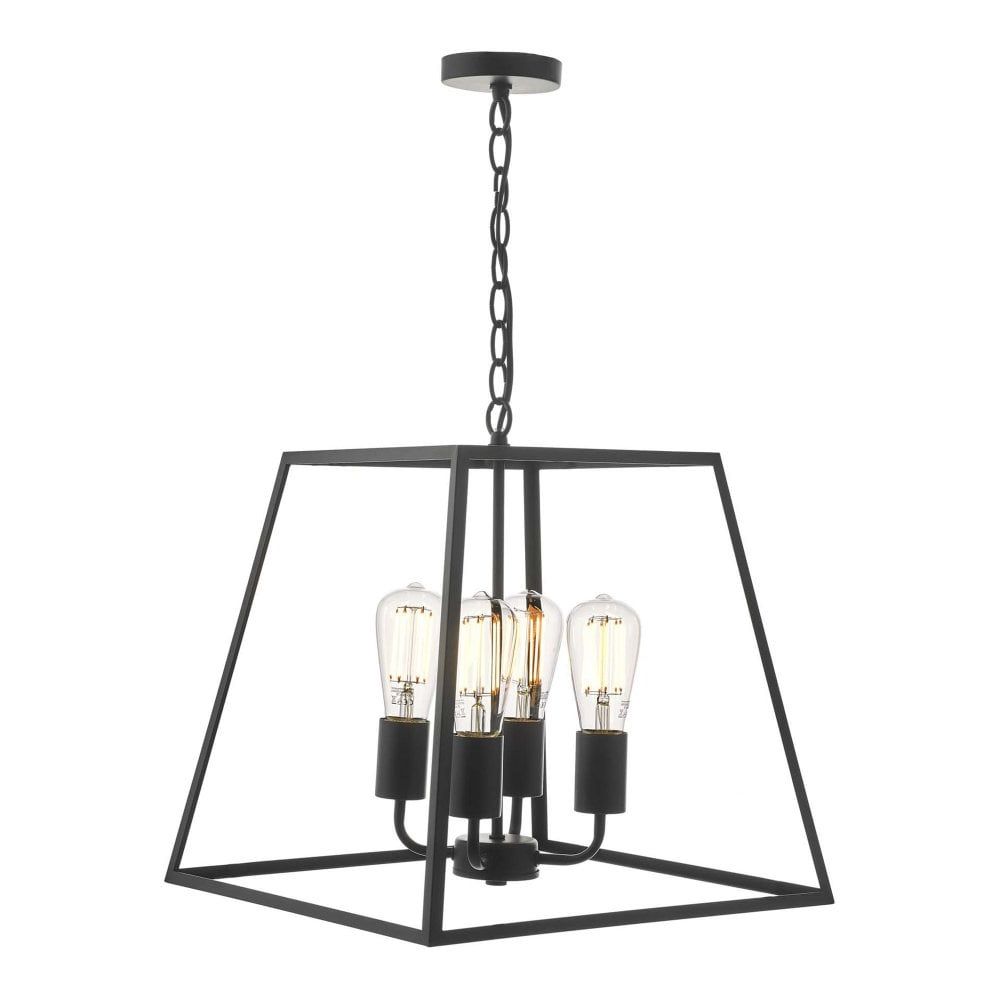 Open Frame 3 Light Ceiling Pendant Lantern In Black Finish With Regard To Most Up To Date Black Lantern Chandeliers (View 5 of 10)