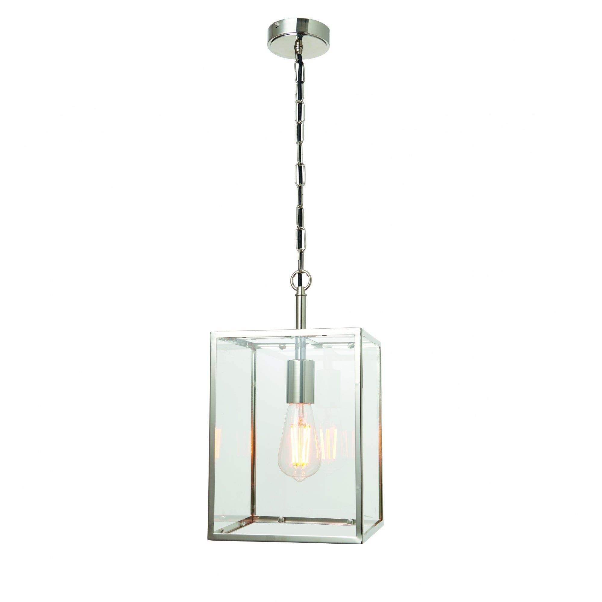Pendant 40w Bright Nickel Plate & Clear Glass Pertaining To Popular Lantern Chandeliers With Clear Glass (View 1 of 10)