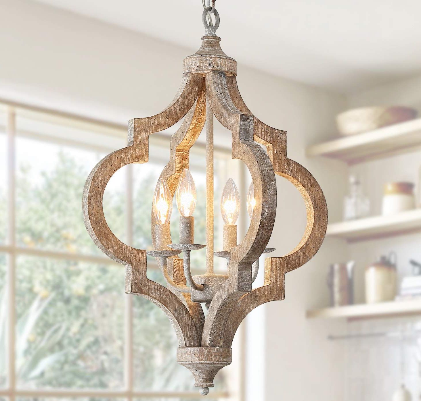 Philomena 4 Light Wood Farmhouse Chandelier Ceiling Light Rustic Orb Wooden  Vintage Chandelier Light Fixture Antique Hanging Lamp Pendant Light For  Dining Room Kitchen Foyer Hallway Entryway Handmade – – Amazon Throughout 2019 Handcrafted Wood Lantern Chandeliers (View 4 of 10)