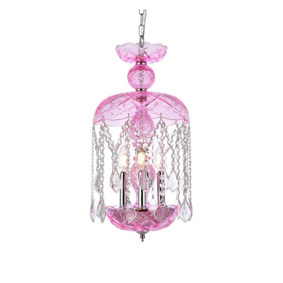 Pink Royal Cut Crystals Lantern Chandeliers With Regard To Latest Rococo 3 Light 11 In (View 2 of 10)