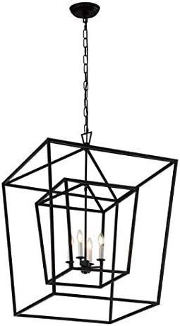 Popular Double Cage Lantern Pendant Lamp Openwork Stairway Entry Kitchen Hall Foyer  Fixture Chandelier (black) – – Amazon Within Cage Metal Shade Lantern Chandeliers (View 2 of 10)
