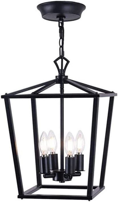 Popular Pendant Lamp Black Lantern Chandelier With Candles Loft Ceiling Lamp For  Farmhouse Kitchen Island Dining Room Living Room Staircase (size : E14 4  Light) : Amazon.co (View 5 of 10)