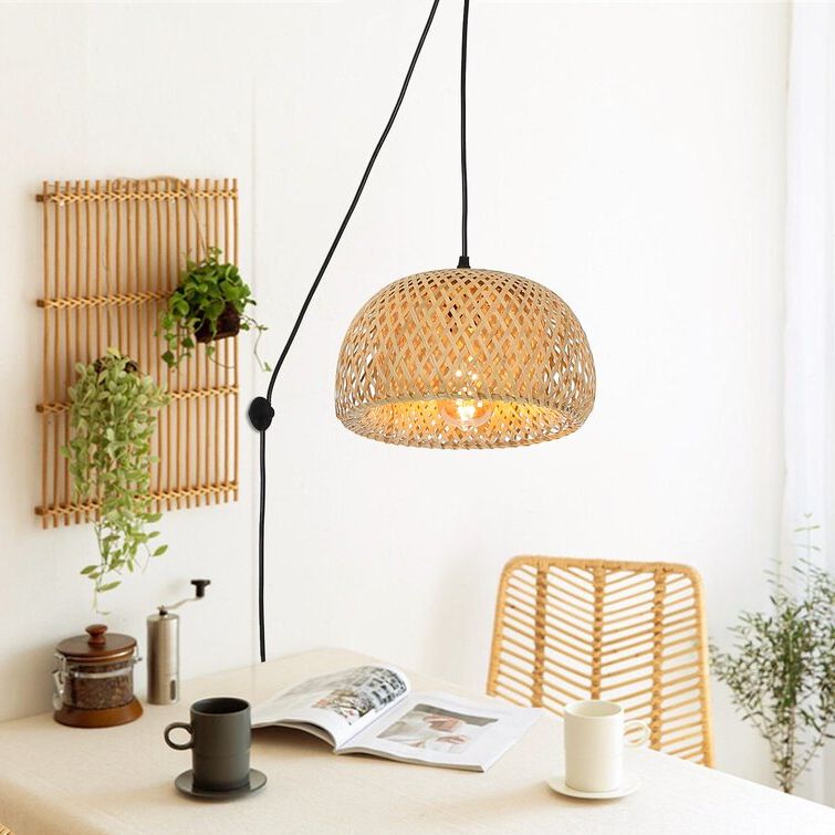 Rattan Lantern Chandeliers Throughout Most Up To Date Bayou Breeze Modern Plug In Cord Bamboo Lantern Pendant Light Fixture With  Switch – Rustic Woven Bird Nest Rattan Shade Chandelier Adjustable Hanging  Wall Lamp, For Living Room, Bedroom, Dining Room, Kitchen, (View 6 of 10)