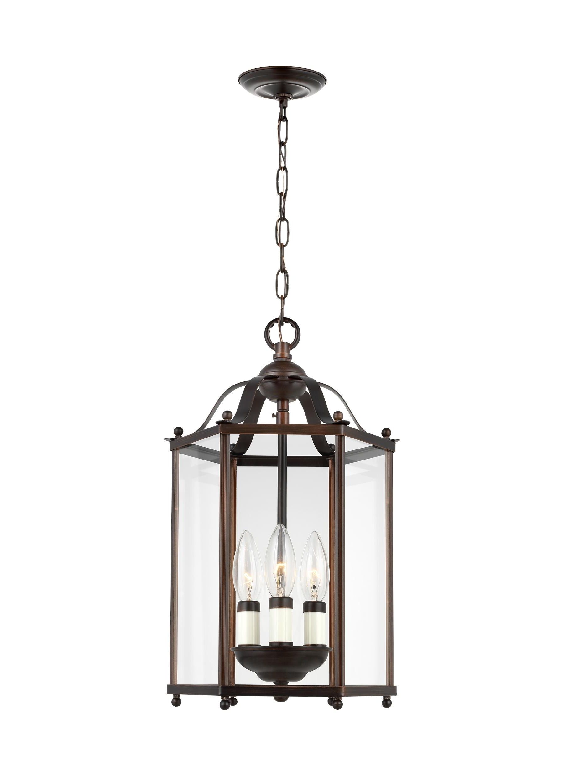 Recent Sea Gull Lighting Bretton 2 Light Bronze Traditional Clear Glass Lantern  Pendant Light In The Pendant Lighting Department At Lowes Throughout Lantern Chandeliers With Transparent Glass (View 9 of 10)