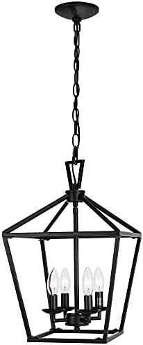 Rustic Black Lantern Chandeliers Intended For Most Recent Untrammelife 4 Light Black Lantern Pendant Light, Adjustable Height Square  Cage Pendant Hanging Lighting Fixture 11'' Rustic Lantern Chandelier For  Dining Room Kitchen Island Foyer – – Amazon (View 5 of 10)