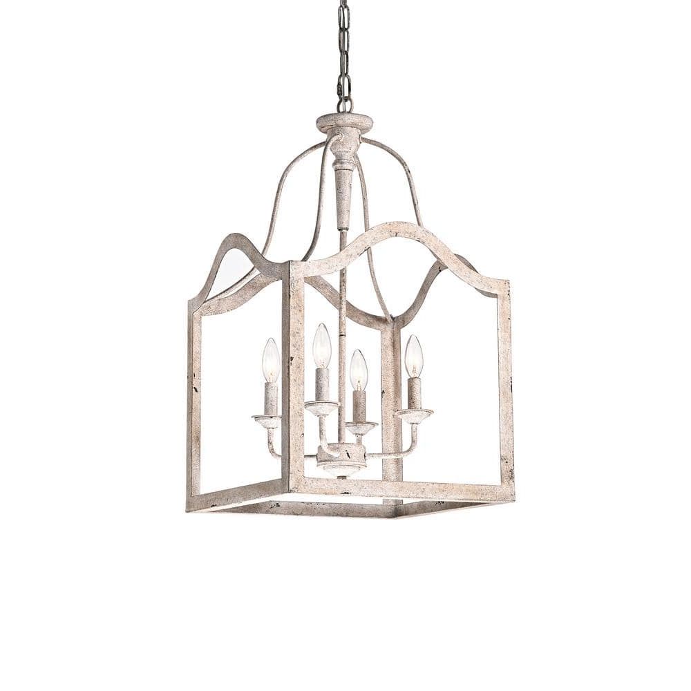 Sullivan Rustic Blue Lantern Chandeliers Pertaining To Well Known Edvivi Rita 4 Light Rustic Antique White Farmhouse Lantern Chandelier  Epl1496wh – The Home Depot (View 2 of 10)