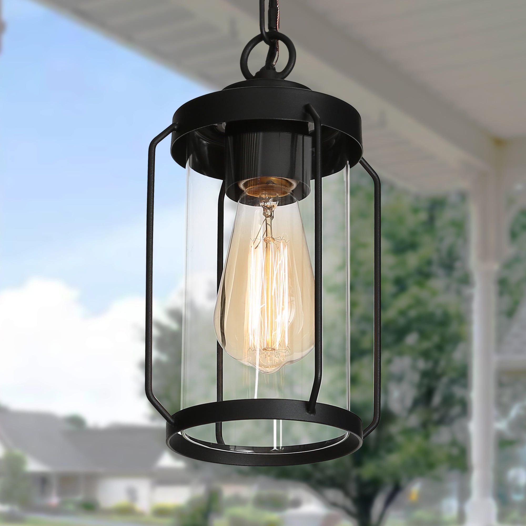 Textured Black Lantern Chandeliers Pertaining To Latest Uolfin Textured Black In Lantern Shape Modern/contemporary Clear Glass  Cylinder Mini Outdoor Pendant Light In The Pendant Lighting Department At  Lowes (View 4 of 10)