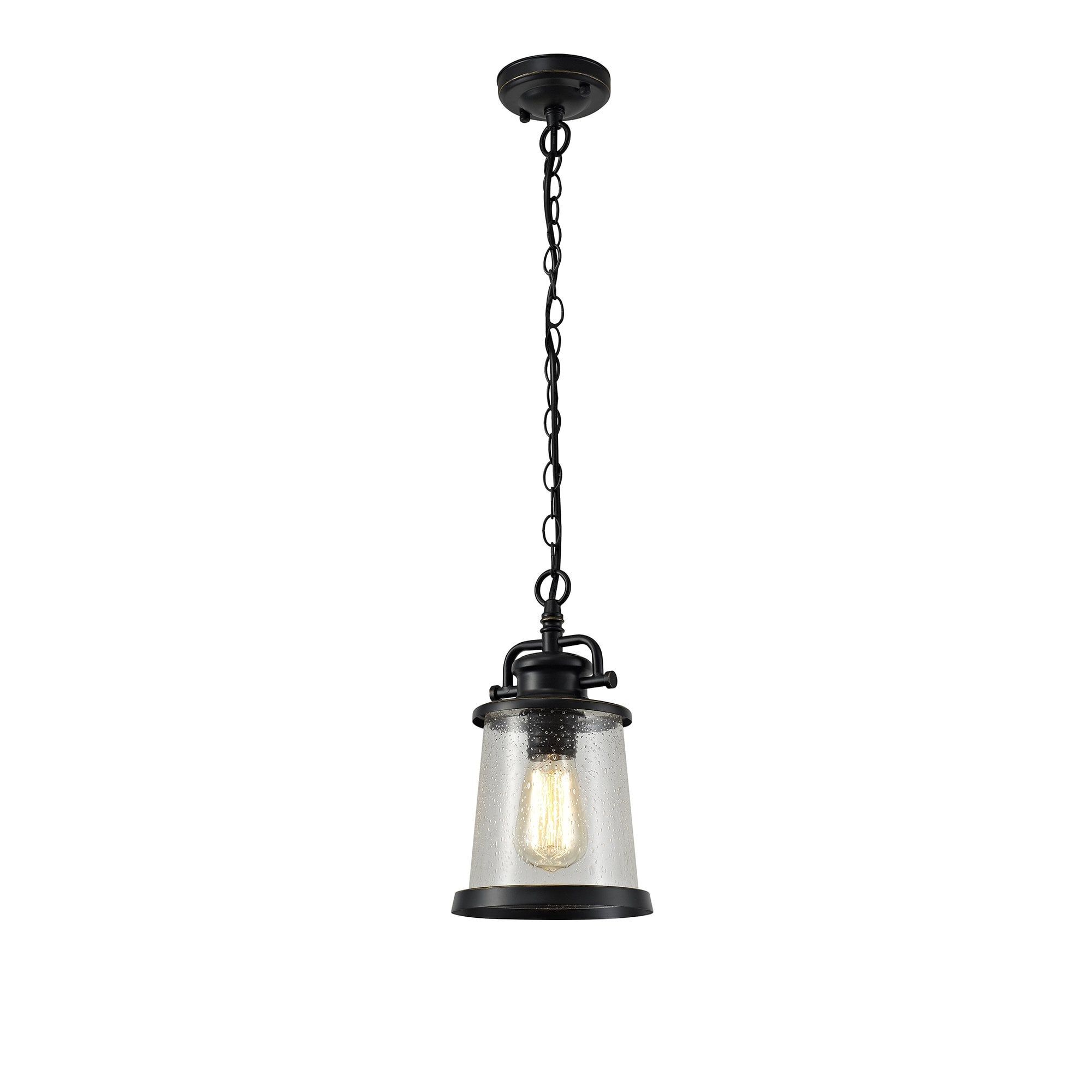 Traditional Outdoor Pendant In Black With Clear Seeded Glass Shade Intended For Well Known Seeded Clear Glass Lantern Chandeliers (View 3 of 10)