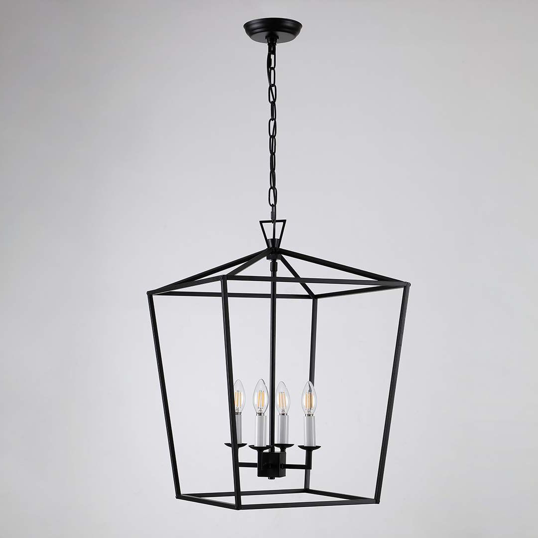 W18" Xh25" Steel Cage Large Lantern Iron Art Design Candle Style Chandelier  Pendant, Foyer,hallway,ceiling Light Fixture Steel Frame Cage – – Amazon With Most Recent Steel Lantern Chandeliers (View 10 of 10)