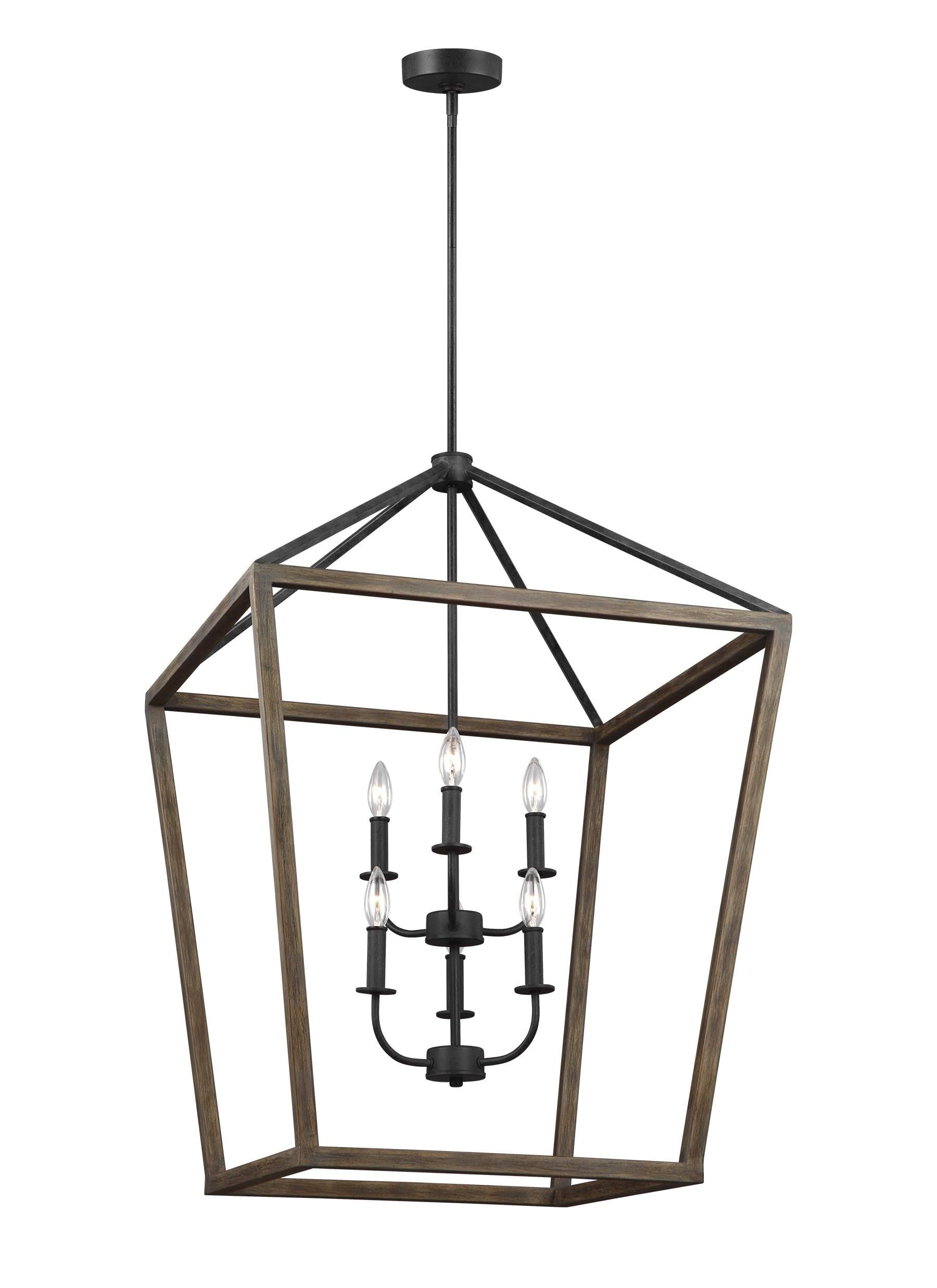 Weathered Oak Wood Lantern Chandeliers Inside Most Current Feiss Gannet 6 Light Weathered Oak Wood And Antique Forged Iron  Modern/contemporary Lantern Pendant Light In The Pendant Lighting  Department At Lowes (View 7 of 10)