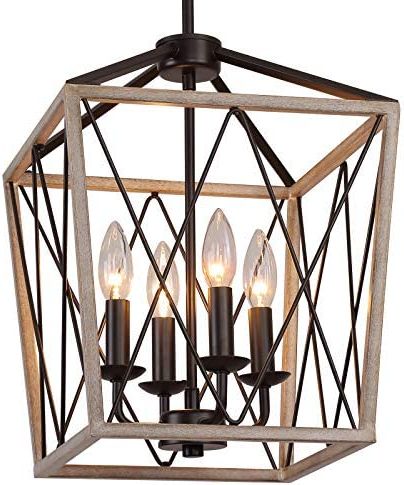 Weathered Oak Wood Lantern Chandeliers Pertaining To Favorite Amazon: Q&s Rustic Farmhouse Chandelier Light Fixtures,orb+oak White  Vintage 4 Lights Metal Lantern Pendant Hanging Ceiling Light Fixture For  Kitchen Island Dining Room Entryway Stairway Foyer Ul Listed : Home &  Kitchen (View 8 of 10)
