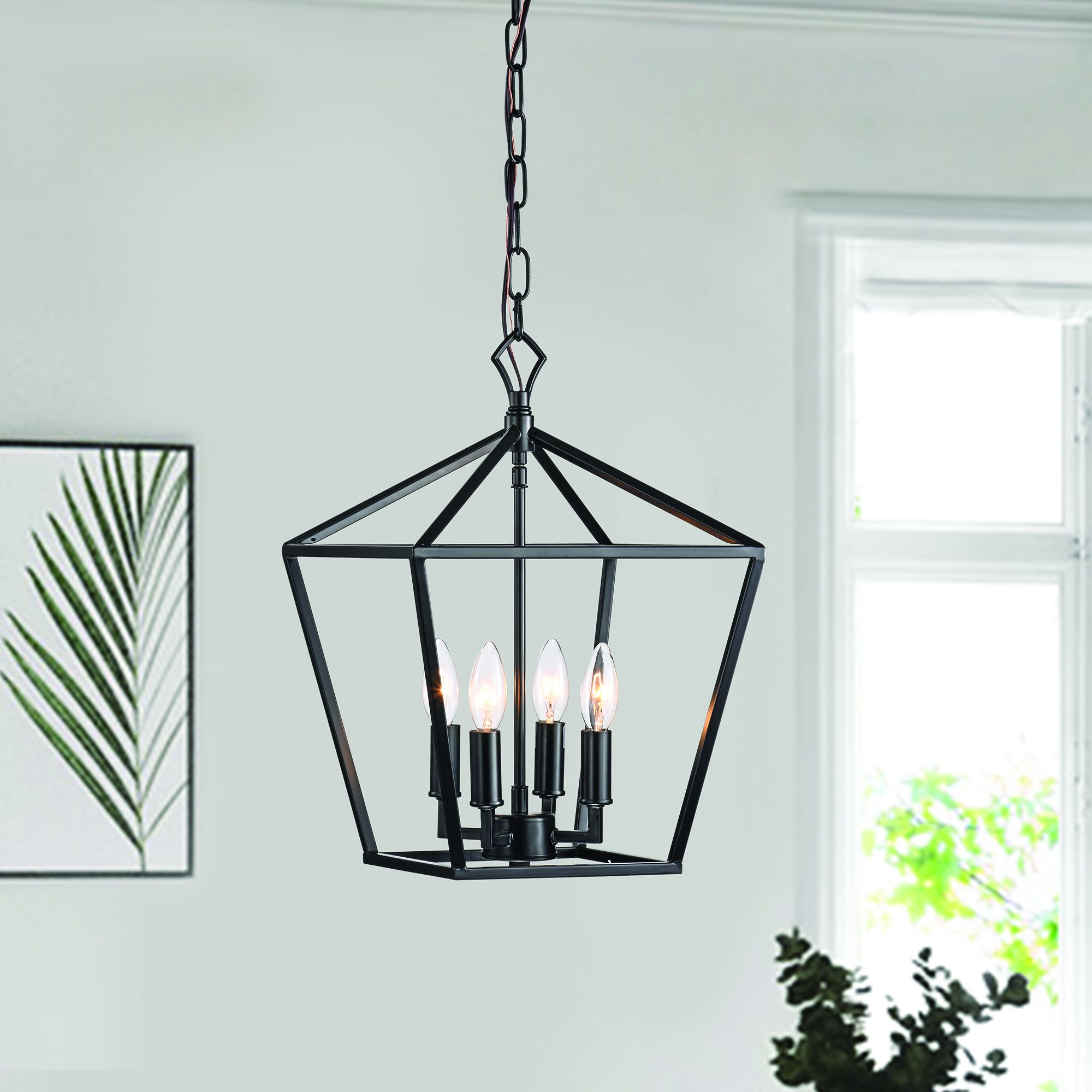 Well Known 4 Light Matte Black Lantern Pendant Chandelier 16 In With Nickle Or Black  Sleeve – Edvivi Lighting Intended For Flat Black Lantern Chandeliers (View 8 of 10)