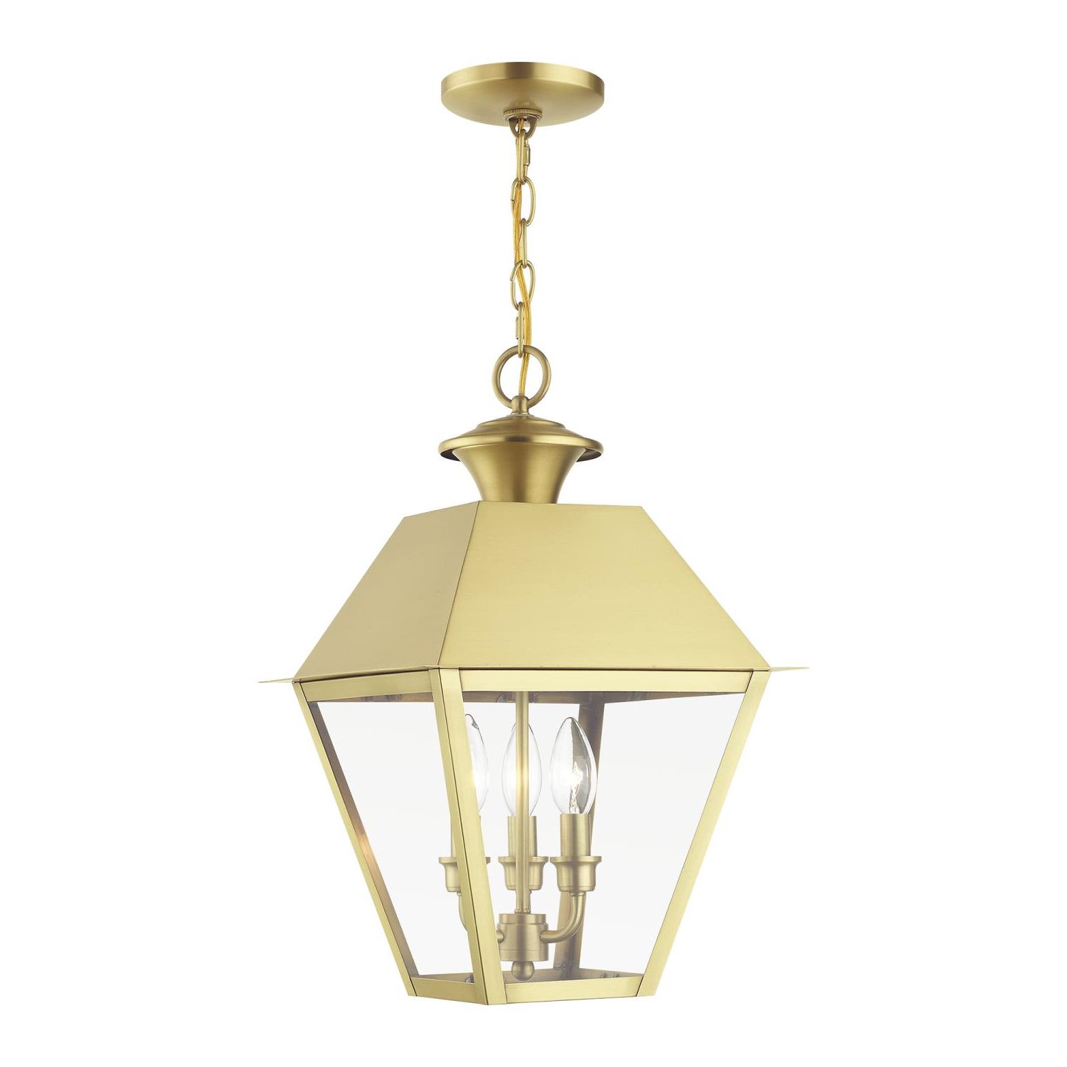 Well Known Livex Lighting 3 Light Natural Brass Outdoor Large Pendant Lantern 27220 08  – Walmart Intended For Natural Brass Lantern Chandeliers (View 9 of 10)