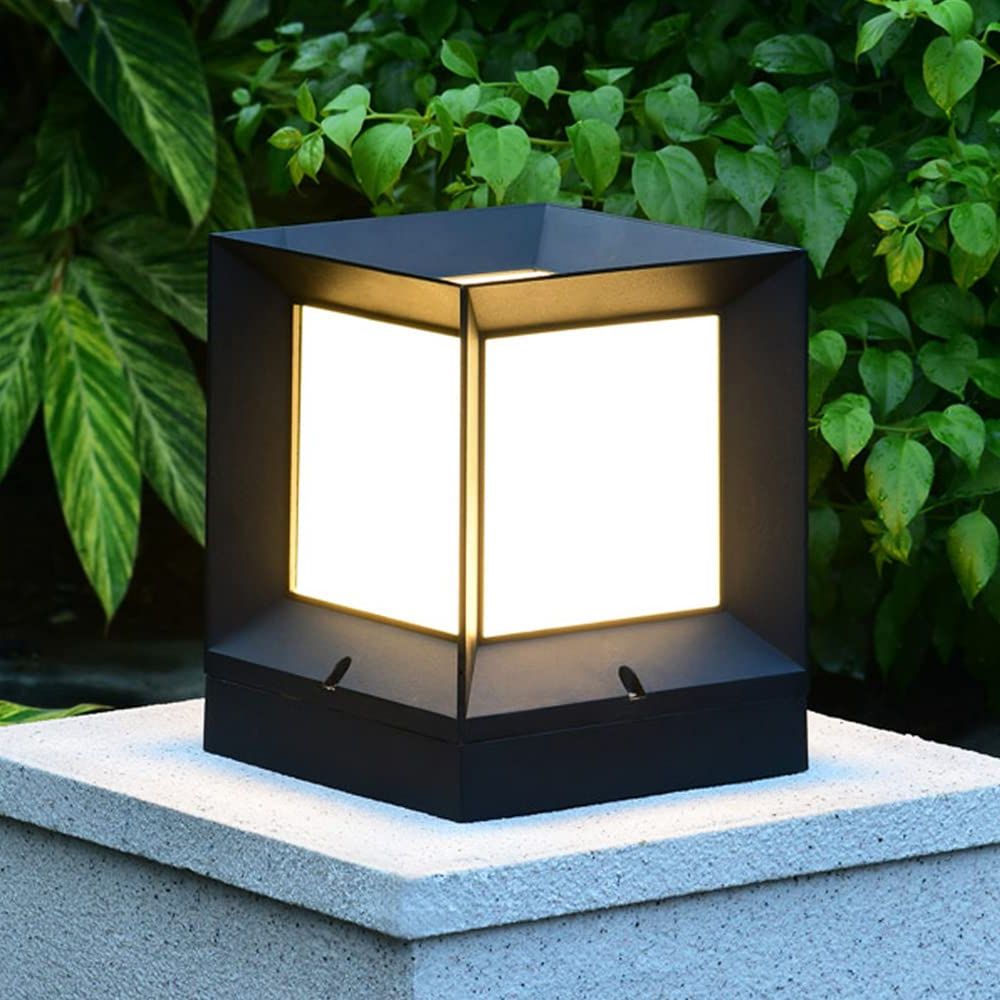 Well Known Ptoug Modern Outdoor Post Lights For House, Outdoor Fence Column Light With  Acrylic Shade Black Finish, Ip55 Waterproof Aluminum Square Pillar Lights  Outdoor For Porch, Doorway, Front Yard – – Amazon With Regard To Lantern Chandeliers With Acrylic Column (View 2 of 10)