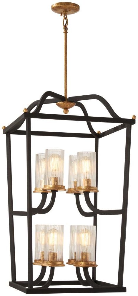 Well Known Sand Black Lantern Chandeliers Intended For Minka Lavery Posh Horizon 8 Light Sand Black With Gold Leaf Transitional  Ribbed Glass Square Pendant Light In The Pendant Lighting Department At  Lowes (View 4 of 10)