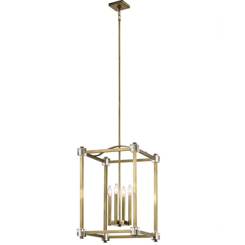 Well Liked Box Shape Lantern Style Ceiing Pendant In Natural Brass With Crystal Intended For Natural Brass Lantern Chandeliers (View 3 of 10)