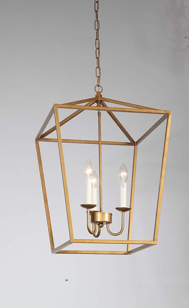 Well Liked Foyer Lantern Pendant Light Fixture, Dst Gold Iron Cage Chandelier  Industrial Led Ceiling Lighting, Size: D17'' H25'' Chain 45'' (View 1 of 10)