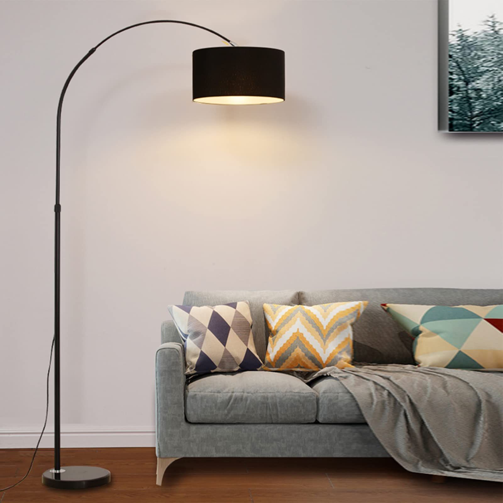 2019 Arc Standing Lamps Intended For Arc Floor Lamp Modern Standing Lamp For Living Room Dimmable 72” Tall Floor  Lamp Stand Up Reading Lamp Over Couch With Hanging Drum Shade Marble Base  For Bedroom Reading Study Office – – (View 8 of 10)
