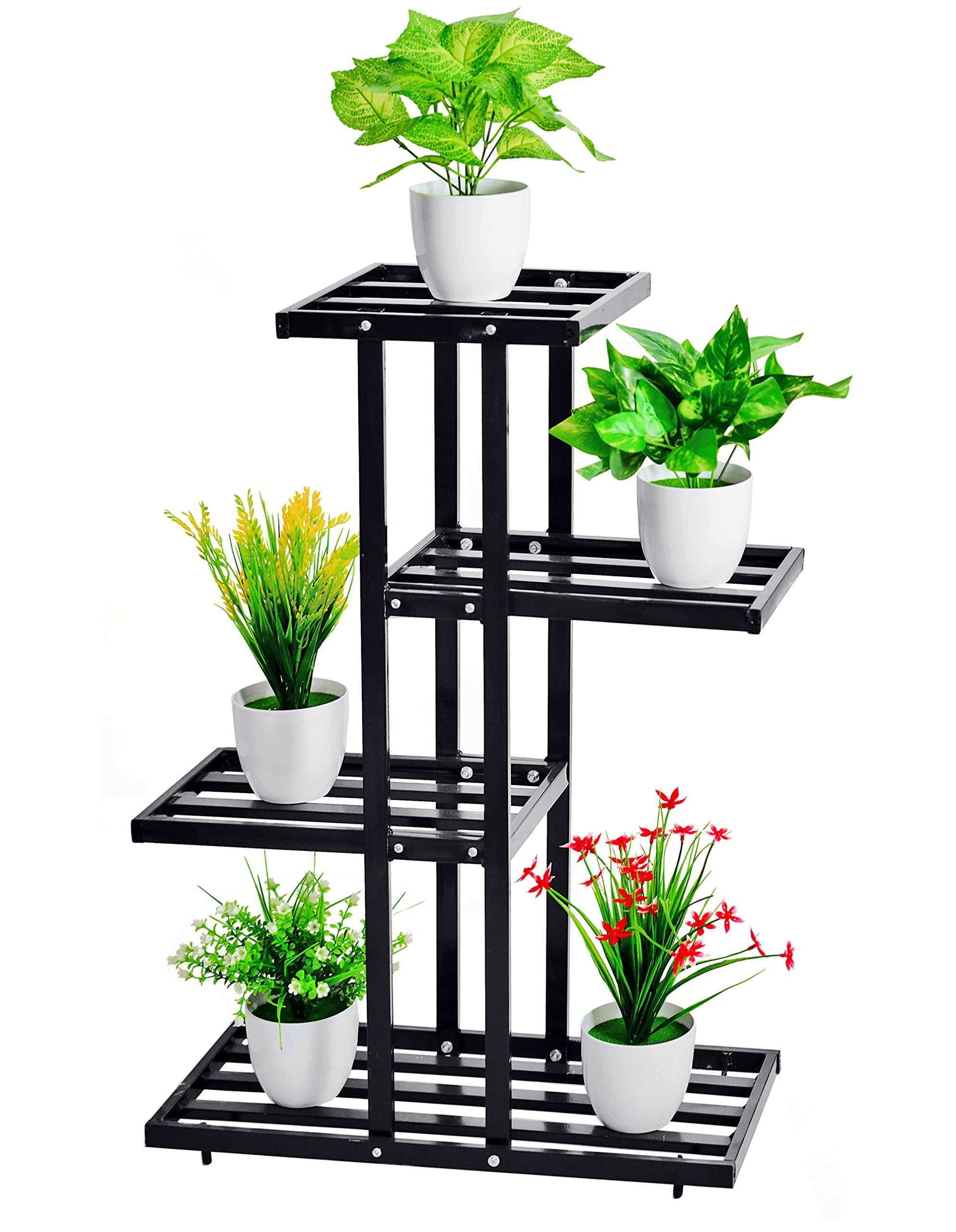 2019 Four Tier Metal Plant Stands Inside Amazon: Yemuny 4 Tier Metal Plant Stand Shelf 5 Potted, Flower Pot  Holder Planter Rack Organizer Multiple Tall Indoor Outdoor For Patio  Balcony Home Office Garden Living Room (black) : Patio, Lawn (View 3 of 10)