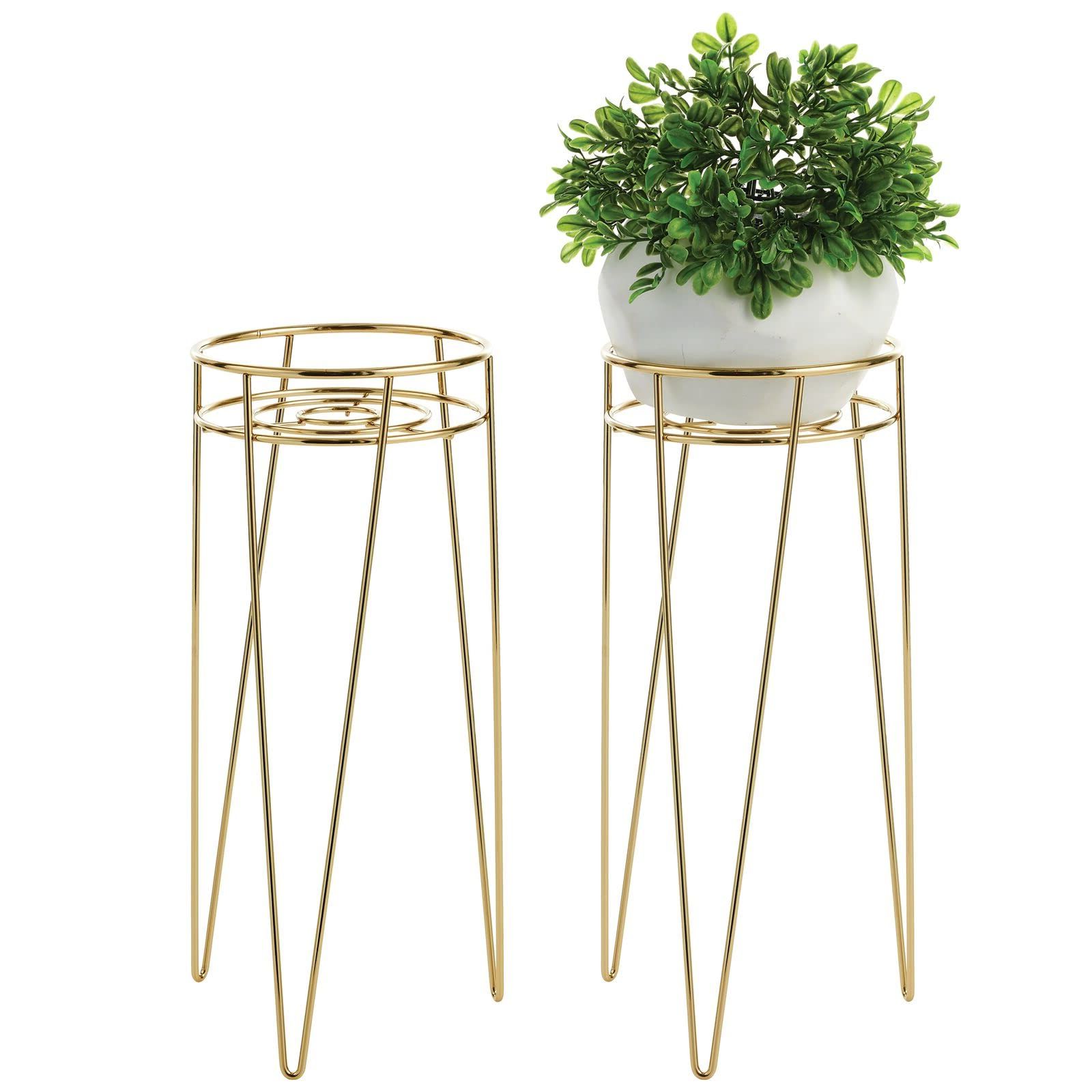 2019 Mdesign Steel Modern 17" Plant Stand Holder With Hairpin Legs – Display  Indoor/outdoor Plants, Flowers, Succulents On Shelf, Balcony, Patio,  Garden, Office, Concerto Collection, 2 Pack, Soft Brass Regarding Brass Plant Stands (View 6 of 10)