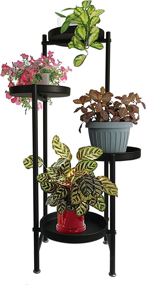 2019 Plant Stand Indoor,4 Tier Outdoor Plant Stand,metal Plant Stands For Indoor  Plants Multiple,plant Shelves For Decorate Garden Patio Living Room Black (4  Potted) In Four Tier Metal Plant Stands (View 9 of 10)