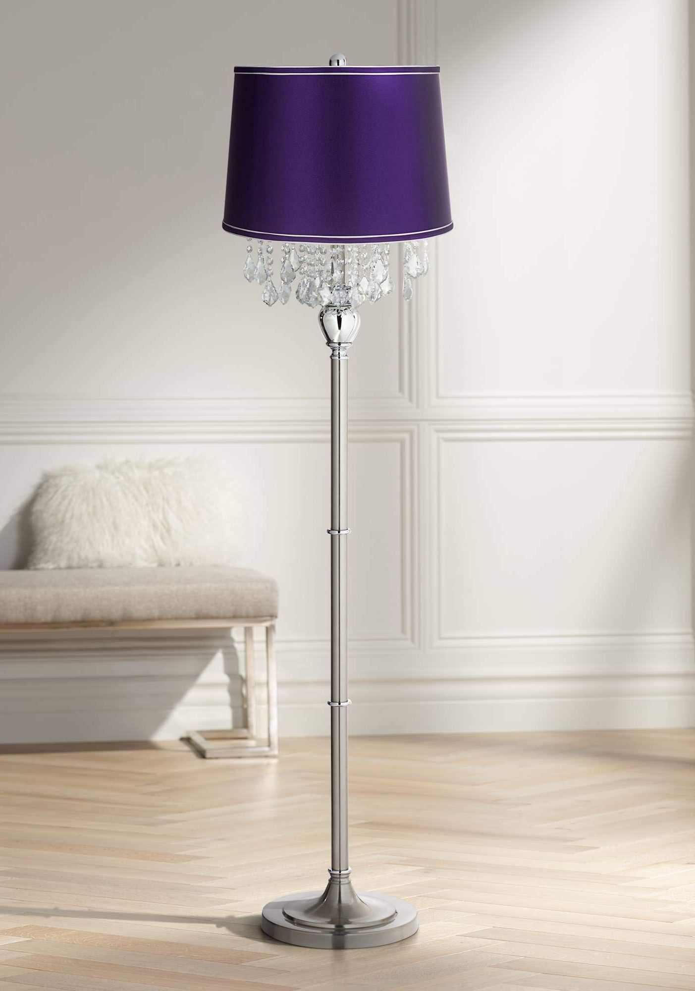 2019 Purple Standing Lamps Inside 360 Lighting Crystal Modern Standing Floor Lamp 62 1/2" Tall Satin Nickel  Silver Chrome Chandelier (View 7 of 10)