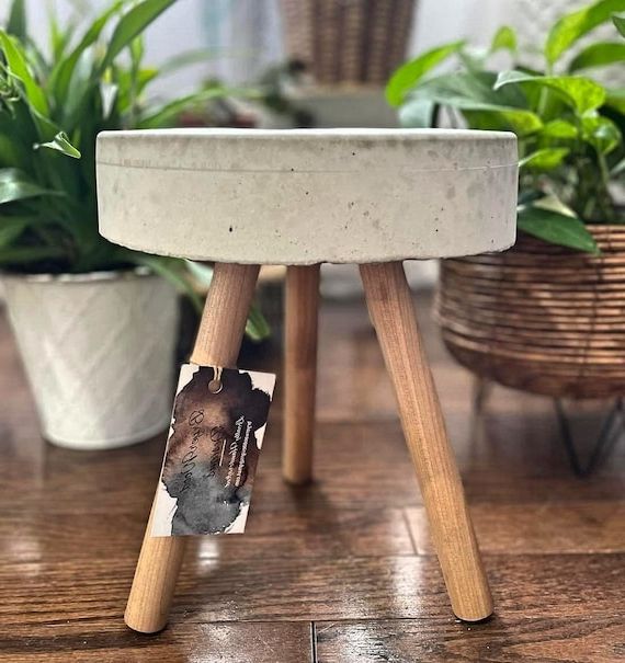2020 10 Inch Handmade Concrete & Wood Plant Stand – Etsy With Regard To 10 Inch Plant Stands (View 6 of 10)