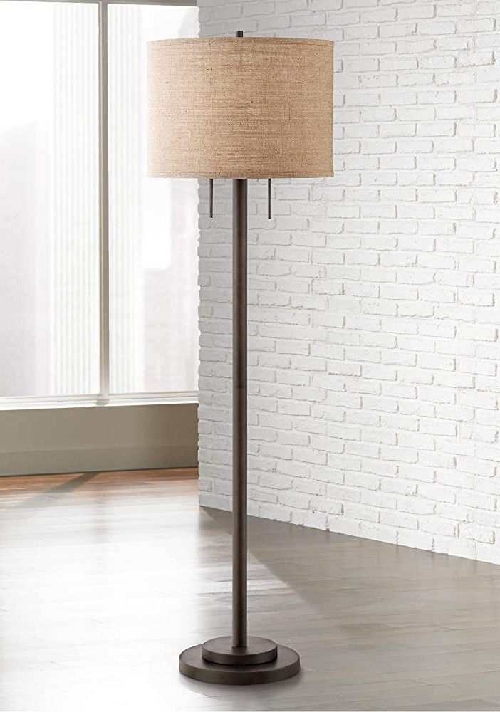 2020 Brown Metal Standing Lamps In Garth Modern Industrial Standing Floor Lamp 63 1/2" Tall Oil Rubbed Bronze Brown  Metal Burlap Fabric Drum Shade Decor For Living Room Reading House Bedroom  Home Office House – Possini Euro Design (View 3 of 10)