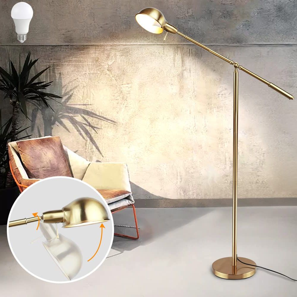 2020 Dllt Metal Floor Lamp, Adjustable Swing Arm Reading Standing Lamp, 9w  Modern Pole Light Brass Task In Adjustble Arm Standing Lamps (View 3 of 10)