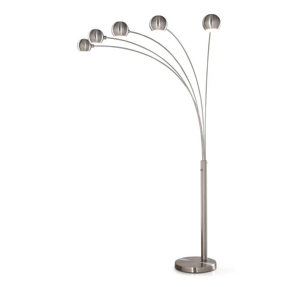 2020 Homeglam Orbs 5 Lights Arc Floor Lamp, Dimmer Switch, Bulbs Included  (brushed Nickel) For 5 Light Arc Standing Lamps (View 6 of 10)