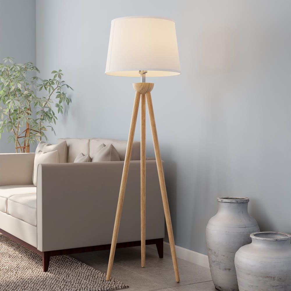 2020 Tripod Standing Lamps With Regard To Hastings Home Tripod Floor Lamp With Oak Wood Base 58 In Natural Oak Tripod  Floor Lamp In The Floor Lamps Department At Lowes (View 3 of 10)