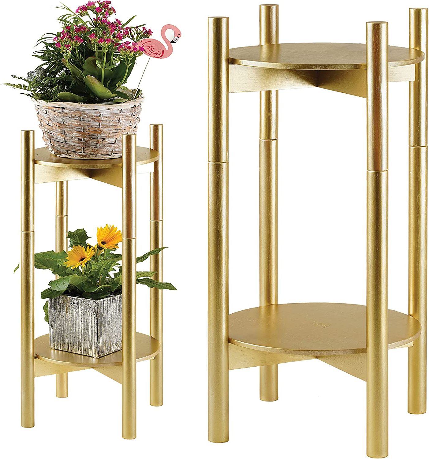 24 Inch Plant Stands Regarding Well Known Tall Plant Stand, Gold,10 X 24 Inch (wxh), Set Of 2, Stackable,  Convertible, Planter Holder For Plant Pots And Flower Vases – Bamboo Wood :  Amazon (View 9 of 10)