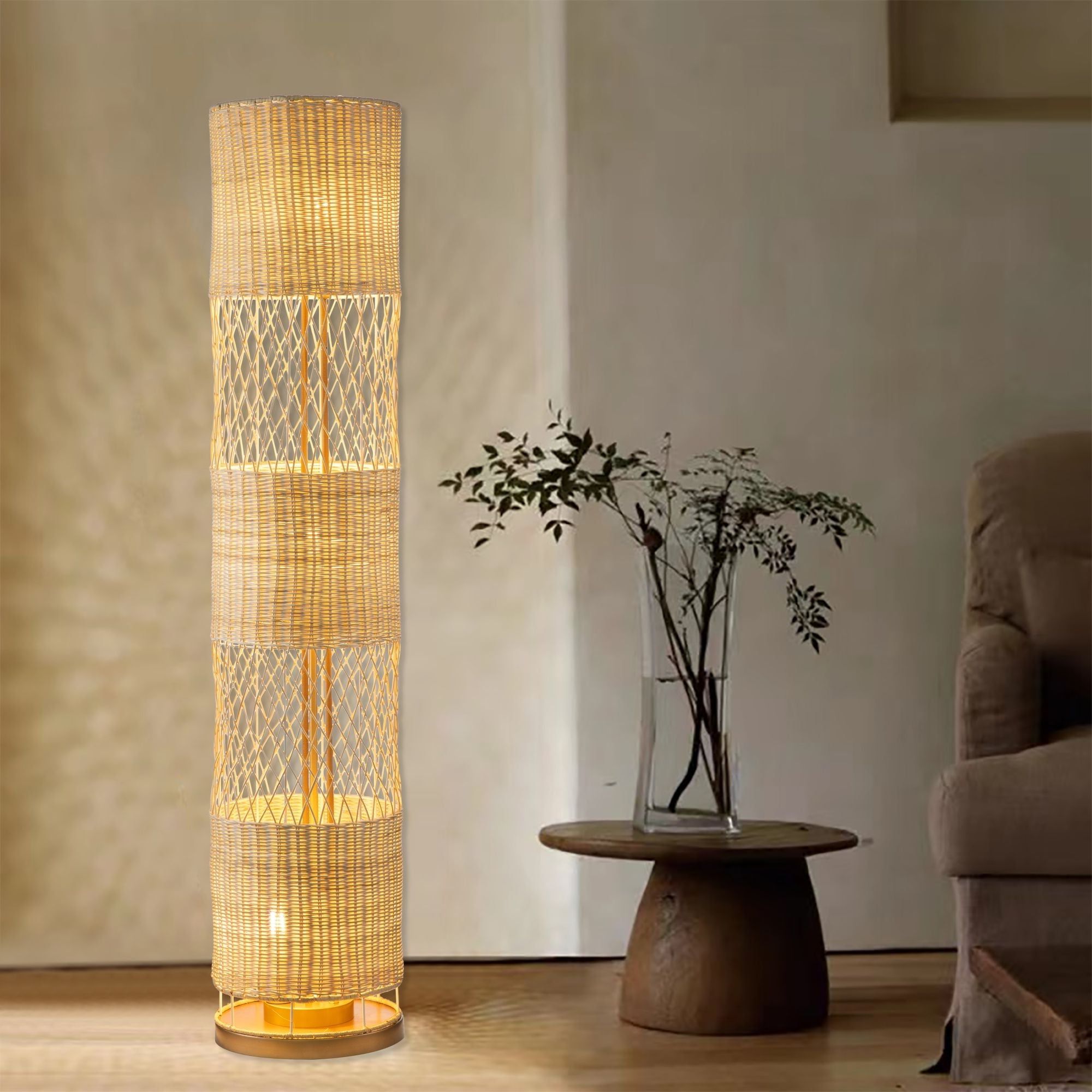 3 Lights Rattan Unique Floor Lamp – Overstock – 34811407 Intended For Most Popular Rattan Standing Lamps (View 5 of 10)