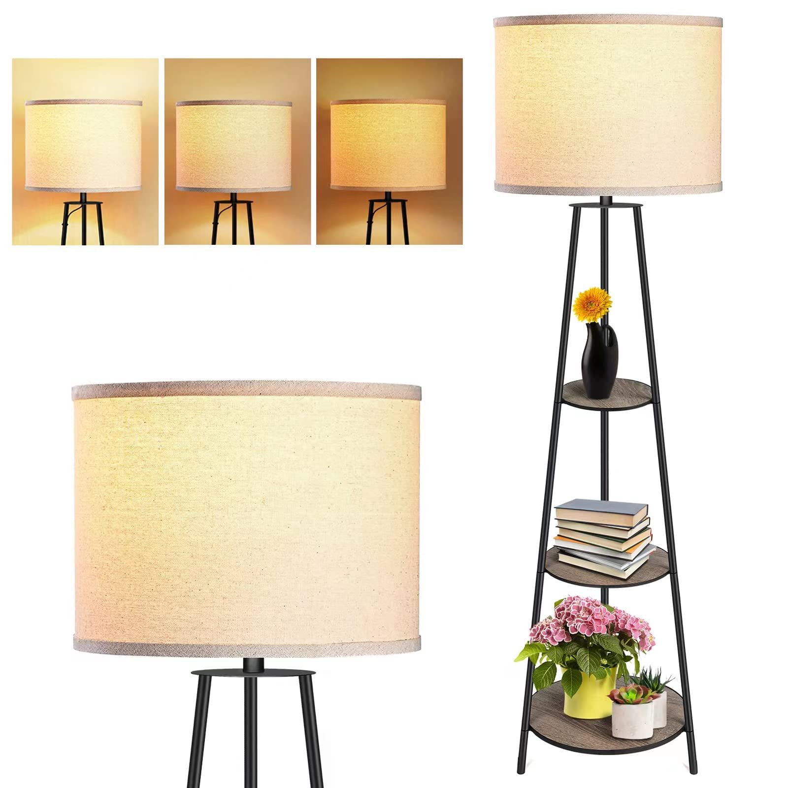 3 Tier Standing Lamps Inside Popular Amazon: Floor Lamp, 3 Tier Round Corner Shelf Floor Lamp With 3  Dimmable Levels – Simple Standing Lamp With White Fabric Shade, Tall Modern Floor  Lamps With Shelves For Bedroom, Living Room And (View 3 of 10)