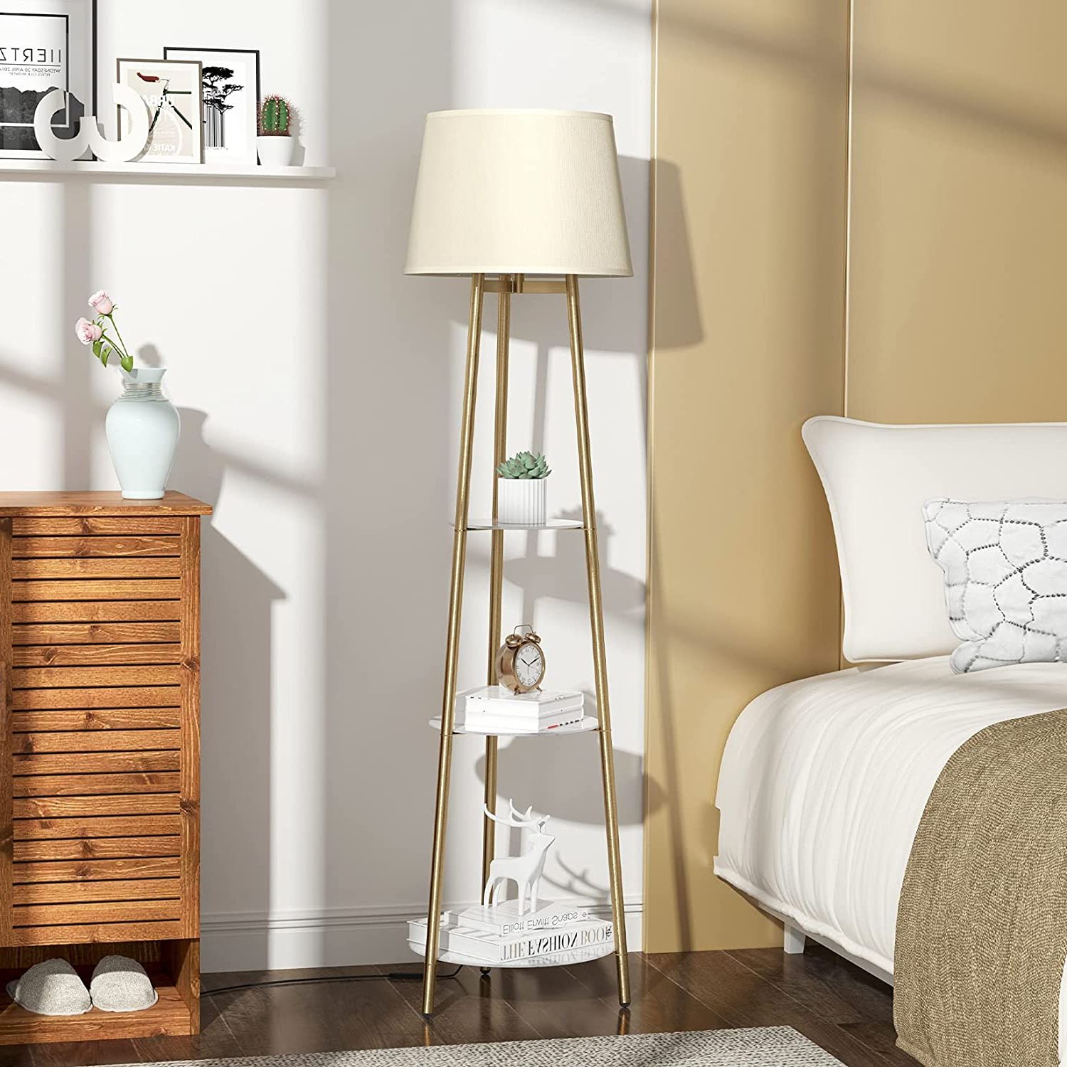 3 Tier Standing Lamps Intended For Well Known Luvodi Standing Floor Lamp With Shelves 3 Tier Tripod Standing Lamp With  Lampshade Golden Frame Modern Faux Marble Display Shelf Reading Lamp For  Living Room, Bedroom, Office. Plug In Powered : Amazon.co (View 6 of 10)