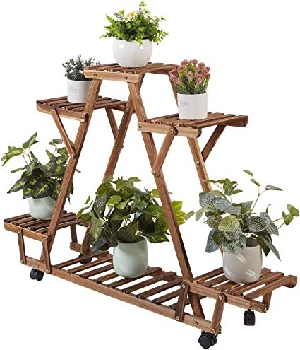 32 Inch Plant Stands Throughout 2019 Unho Triangular Plants Stand 32 Inch Tall Shelf With Wheels Indoor 6 Potted  Wooden Flower Pot Stand For Window Patio Garden Display Succulents Flower  Plants : Amazon (View 9 of 10)